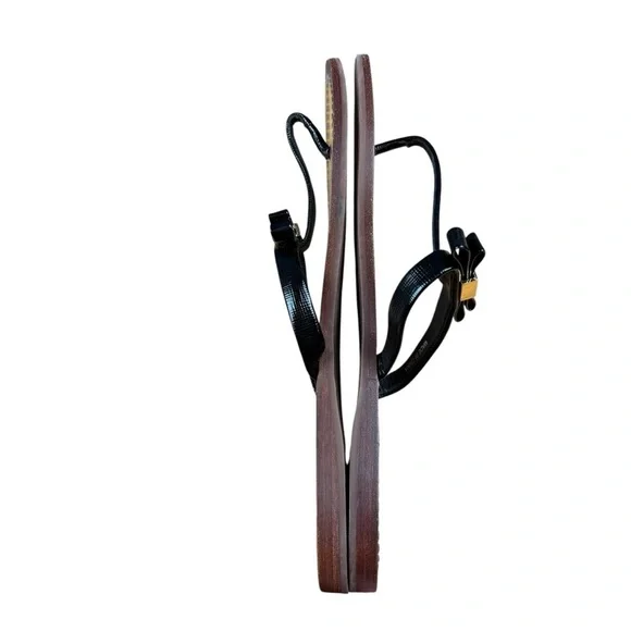 Tory Burch Black Bow Leighanne Thong Sandals Size Gold Logo Size 6 M - Picture 6 of 10